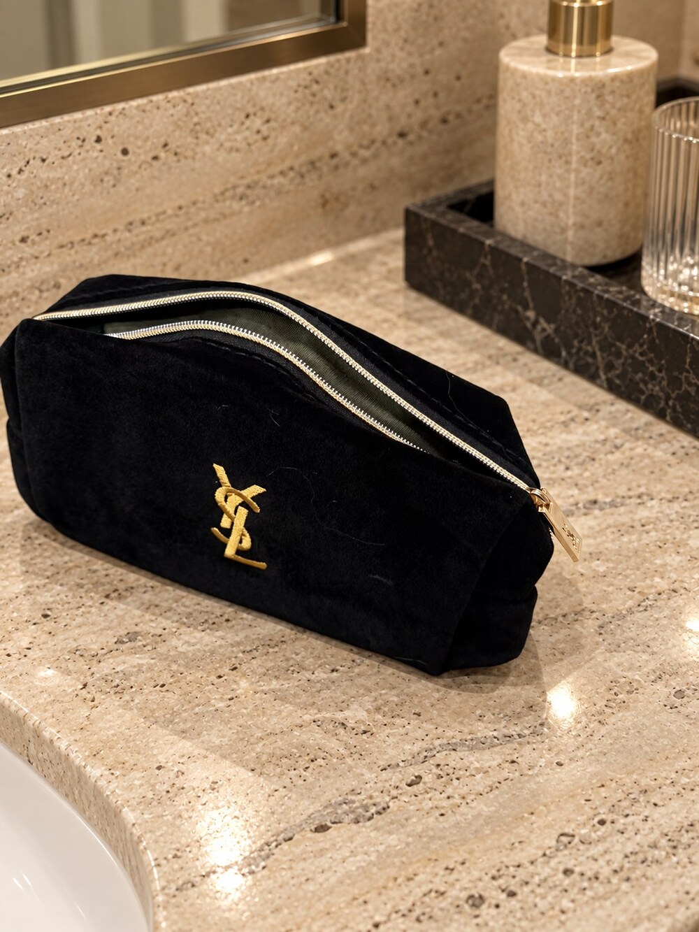 Yves Saint Laurent Black Velvet Makeup Bag | Makeup Essentials Pouch - Picture 6 of 6